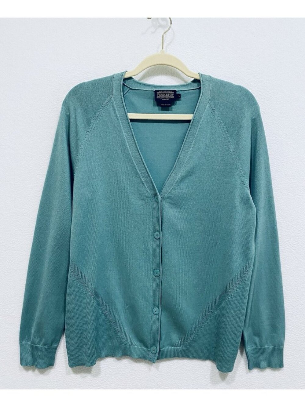 Pendleton Cardigan Sweater Womens Large Teal Blue Button Up Silk Blend Grandpa